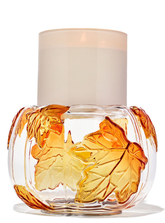 Glass Leafy Pumpkin 3-Wick Candle Holder