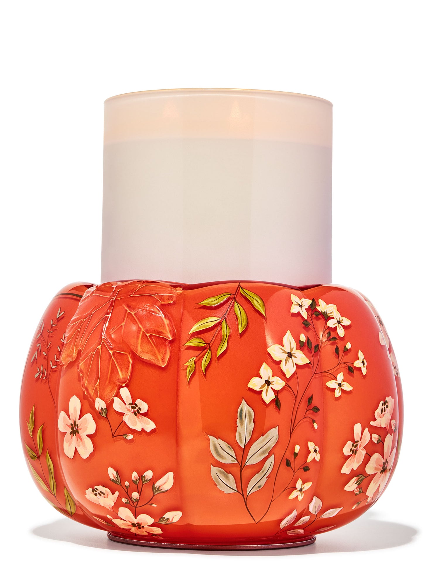 Glass Floral Pumpkin 3-Wick Candle Holder